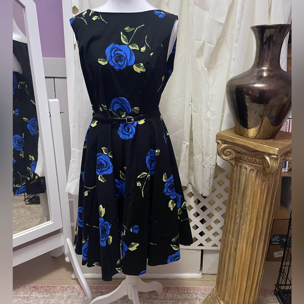 Grace Karin Black Dress With Blue And Green Floral Design